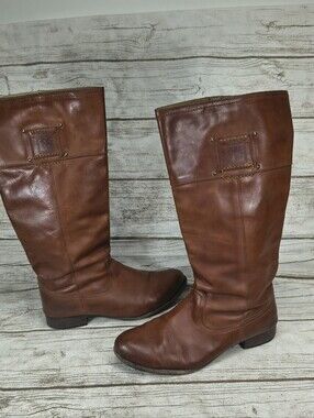 Vintage Frye Cognac Leather Knee High Boots Women Size 11